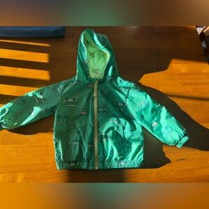 18 M Cat & Jack Lightweight Green Vehicles Rain Jacket